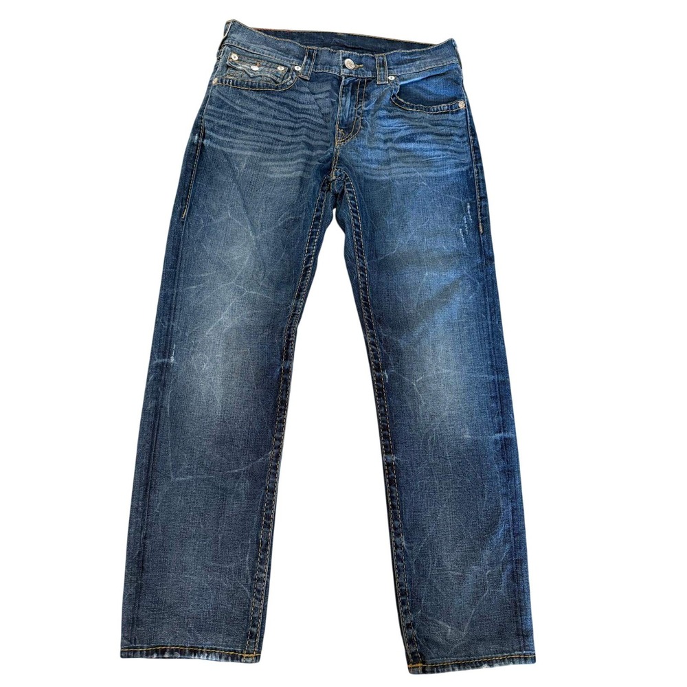 True Religion Skinny Flap Fossil Silk Big T Blue Jeans Mens 32‎